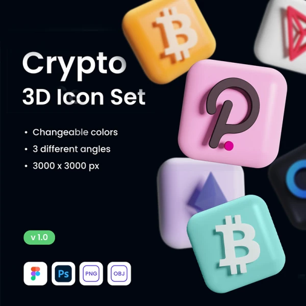 10款加密货币3D图标集 Crypto 3D Icon Set - 9dm