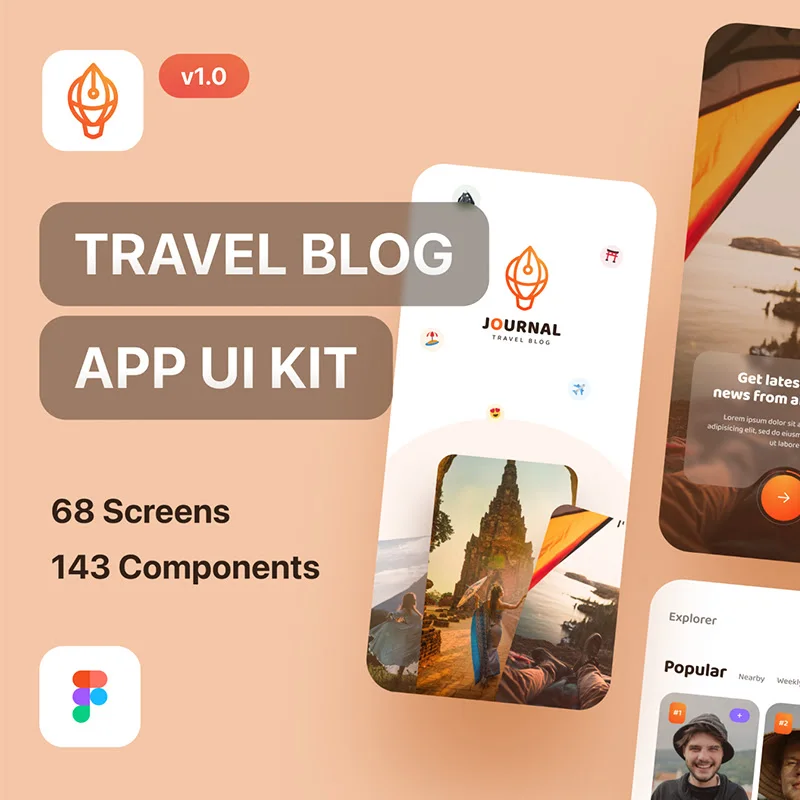 68屏旅游博客应用 UI 套件 Journal - Travel Blog App UI Kit Light Mode缩略图到位啦UI