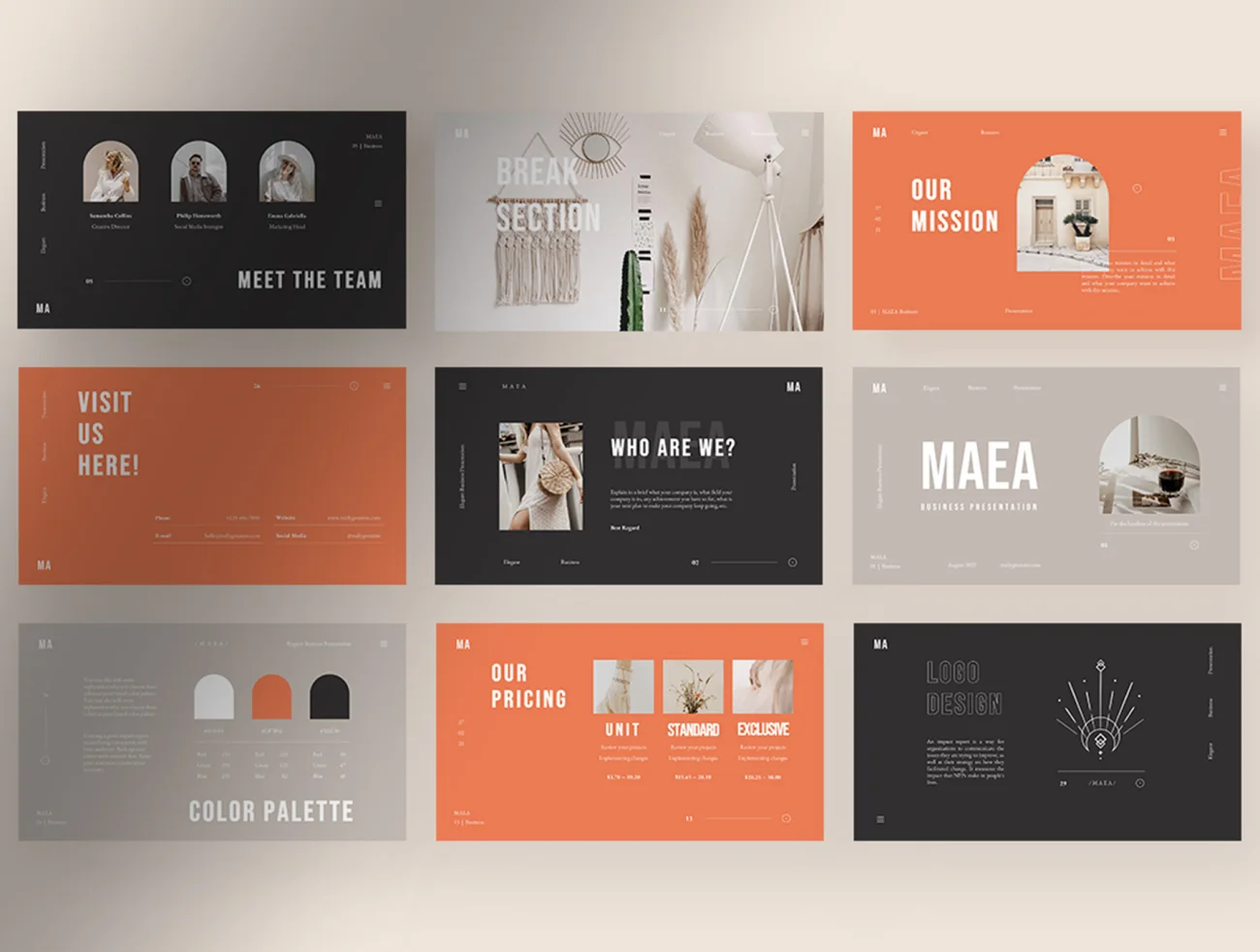 30页优雅极简品牌标识VIS展示 Maea - Elegant Minimalist Brand Identity Presentation-UI/UX、ui套件、品牌VI、图案设计、平面广告-到位啦UI