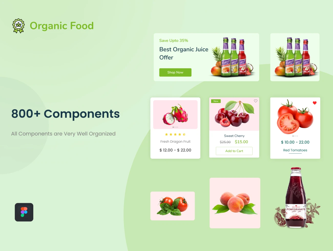 免费有机食品在线商店网站设计模板 Organic Food Store Template-UI/UX、ui套件、主页、介绍、博客、海报、网站、网购、详情、预订-到位啦UI