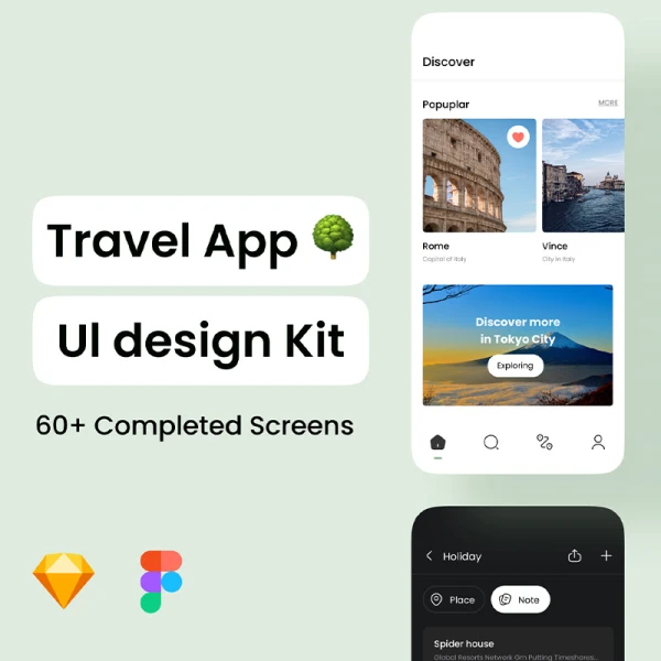 60屏旅行应用UI设计套件 Travel UI Kits
