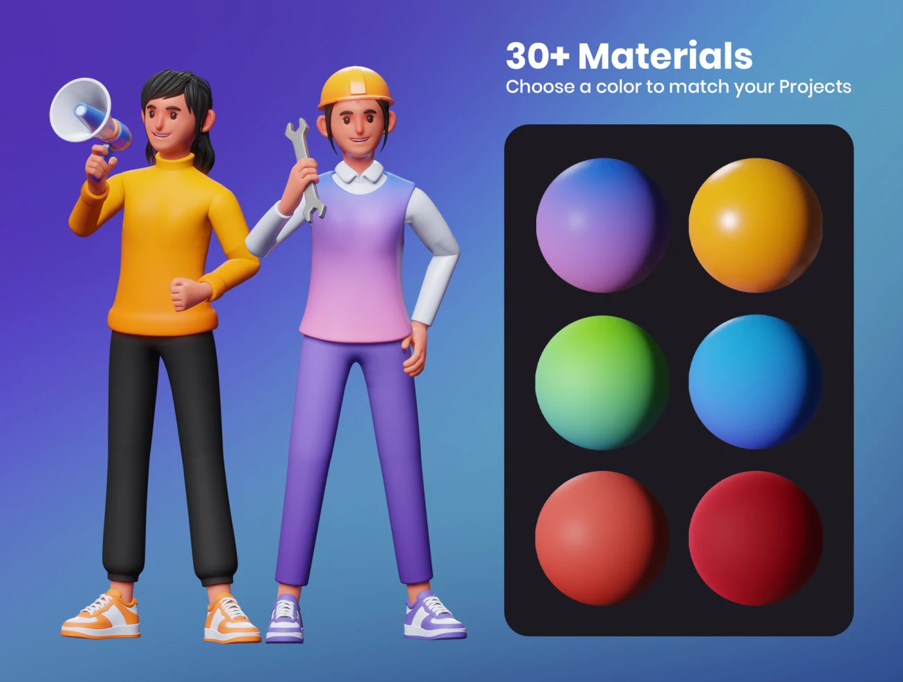 30款可定制3D人物角色工作状态插图 3D Characters Work Activity-3D/图标、人物插画、插画-到位啦UI