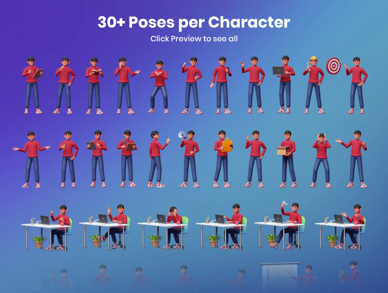 30款可定制3D人物角色工作状态插图 3D Characters Work Activity-3D/图标、人物插画、插画-到位啦UI