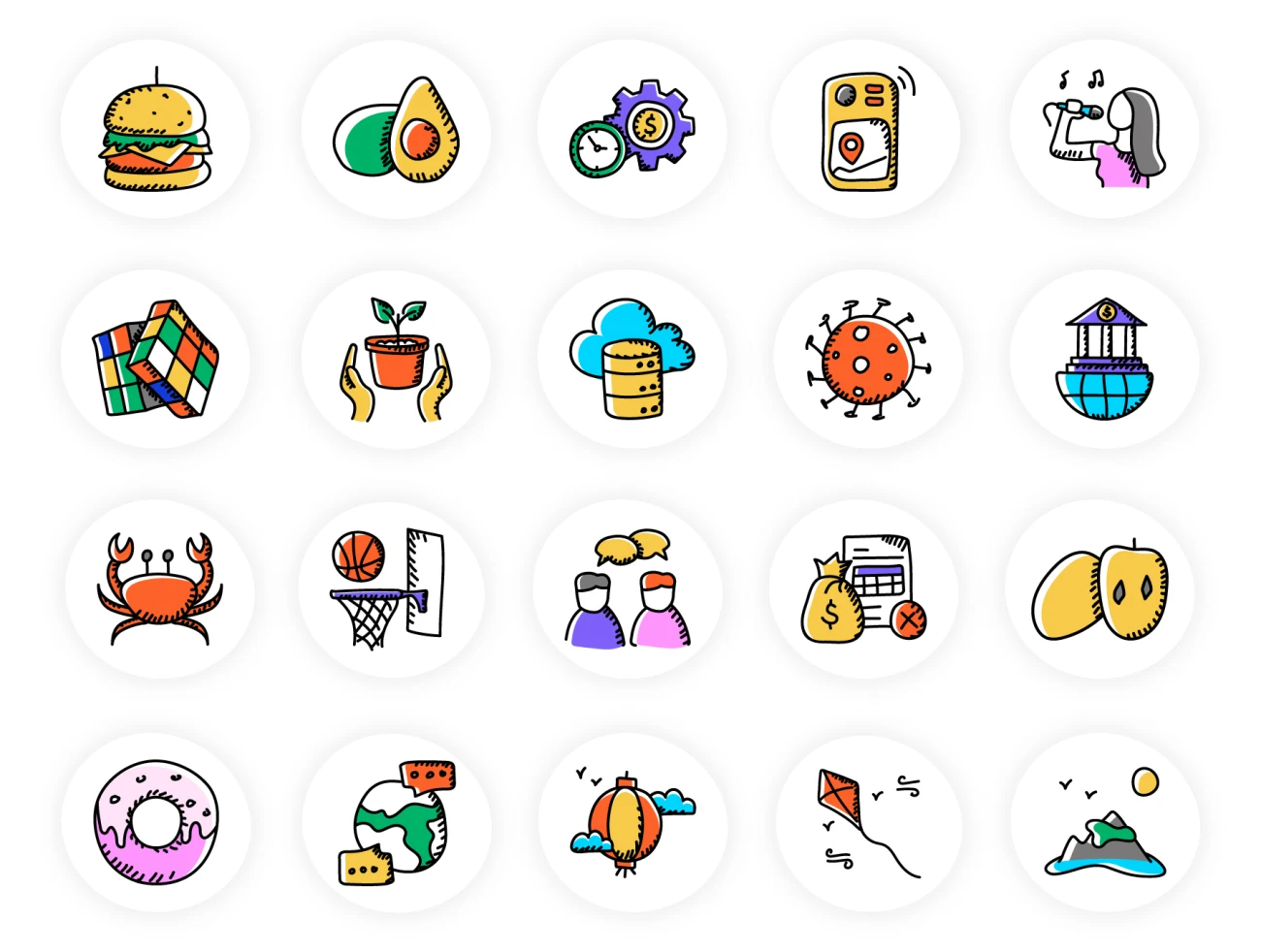 500款漂亮手绘食品涂鸦图标 500 Doodle Icons-3D/图标-到位啦UI