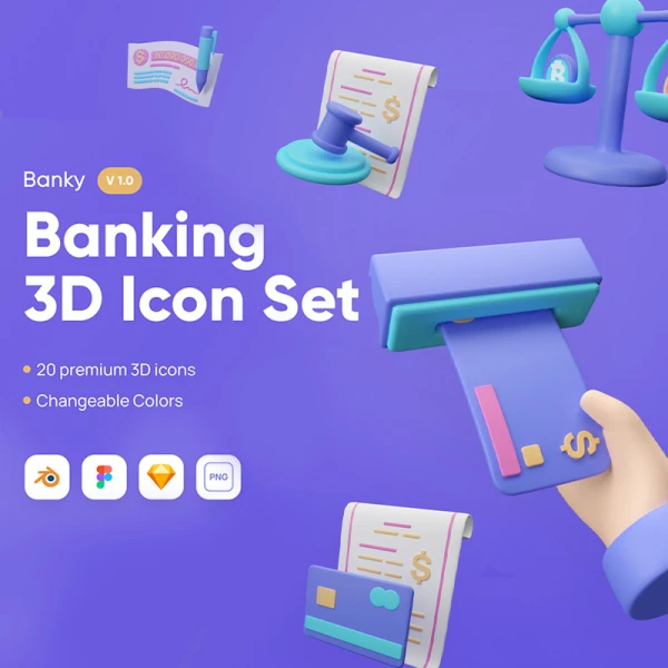 20款优质金融理财3D图标 Banky - Banking 3D Icon Set