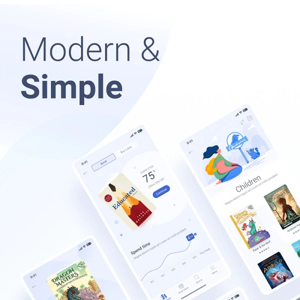 浅蓝色网上书店在线购买阅读书应用UI设计套件 Book Store - The fresh book app for nerd