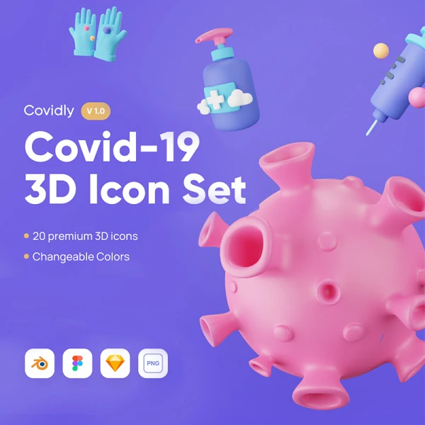 20款新冠肺炎病毒3D立体图标合集 Covidly - Covid-19 3D Icon Set