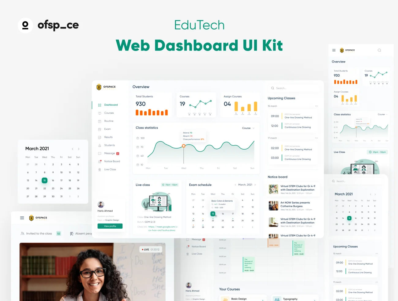 80屏在线教育应用UI设计套件 EduTech - Online Learning Platform UI Kit-UI/UX、ui套件、主页、应用、数据可视化-仪表板、日历、注册、登录页、聊天-到位啦UI