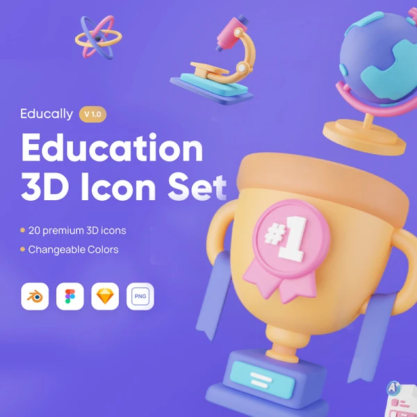 20款现代创意3D教育图标合集 Educally - Education 3D Icon Set