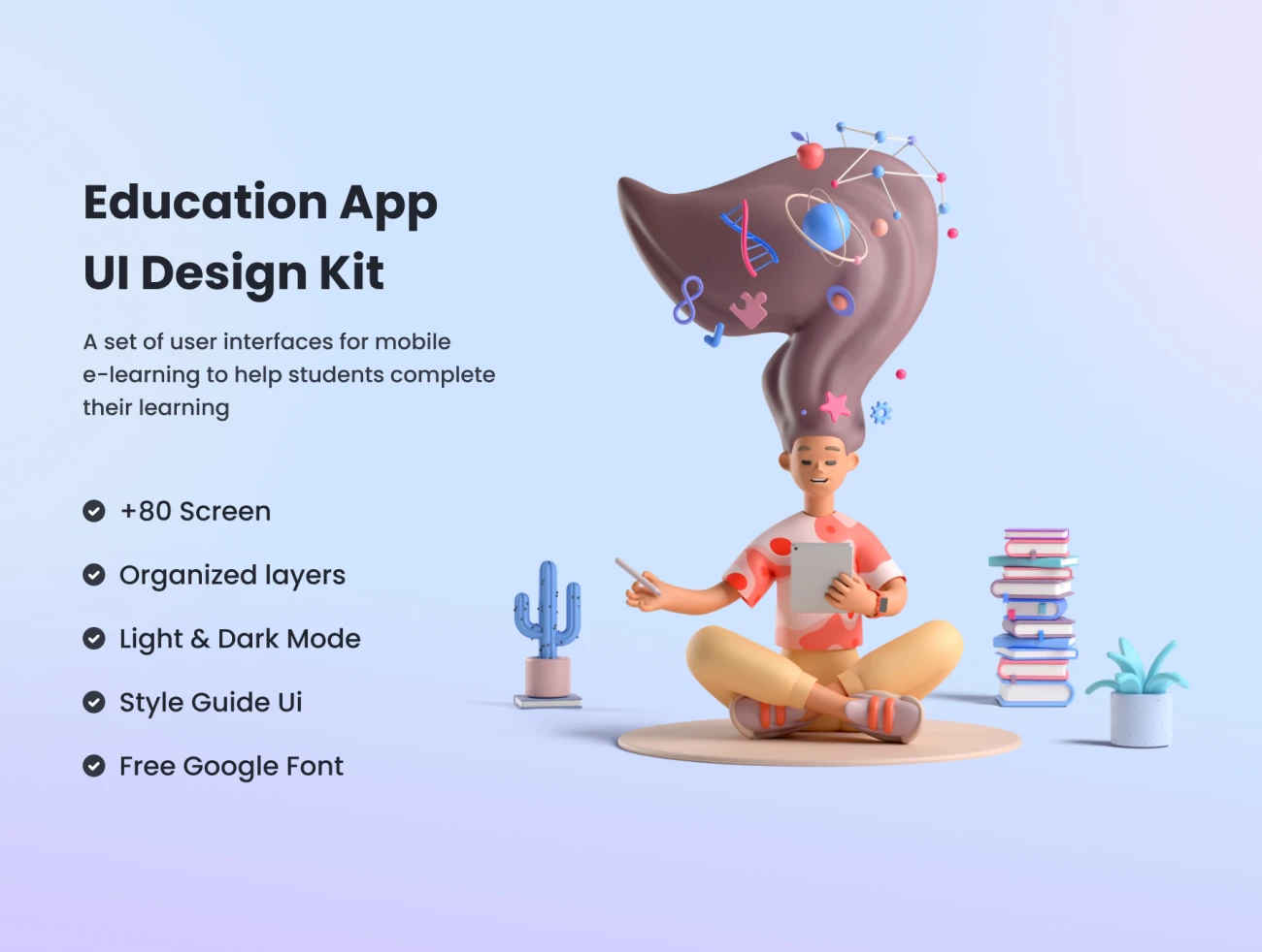 83屏在线教育平台 UI 套件 Education App UI Design Kit-3D/图标、UI/UX、ui套件、主页、介绍、卡片式、图表、场景插画、应用、教育医疗、表单、详情-到位啦UI