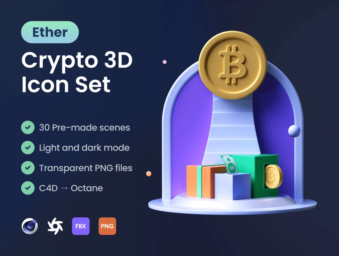 30屏数字加密货币3D图标集 Ether - Crypto 3D Icon Set-3D/图标、虚拟货币-到位啦UI
