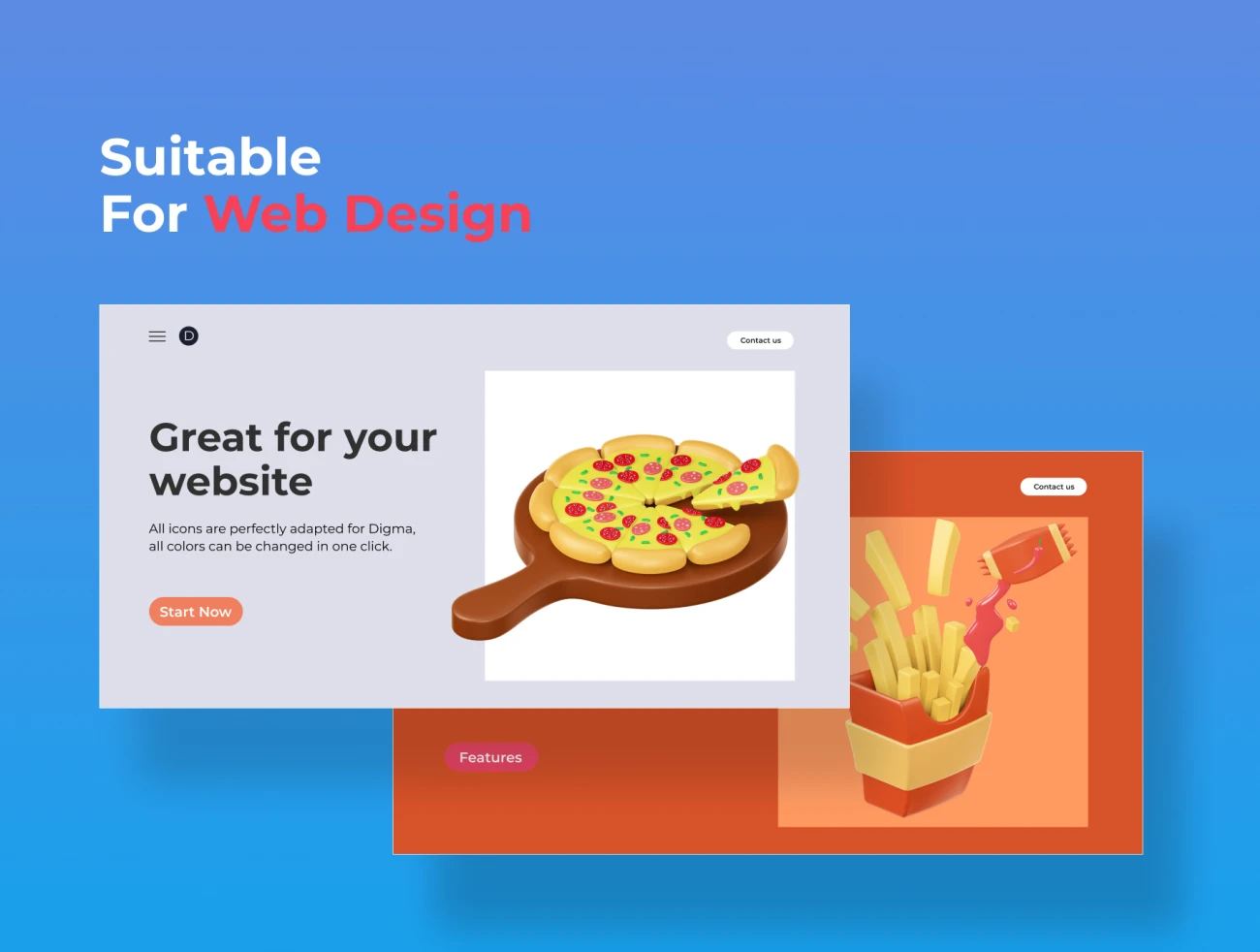 49款个人企业网站3D食品图标合集 FOOD! 3D Icon Pack-3D/图标-到位啦UI
