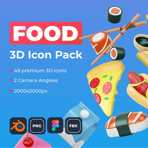 49款个人企业网站3D食品图标合集 FOOD! 3D Icon Pack