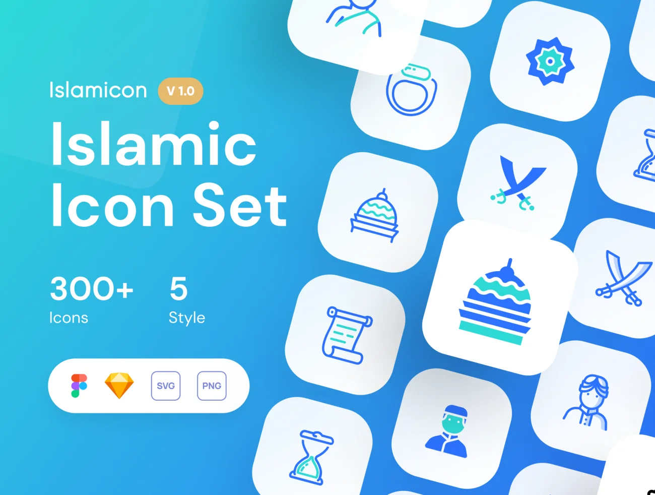 300款伊斯兰现代风格创意图标合集 Islamicon - Islamic Icon Set-3D/图标-到位啦UI