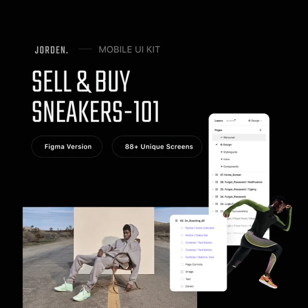 88屏深色酷炫潮流运动鞋网购UI套件 Jorden - Sell & Buy Sneakers UI Kit