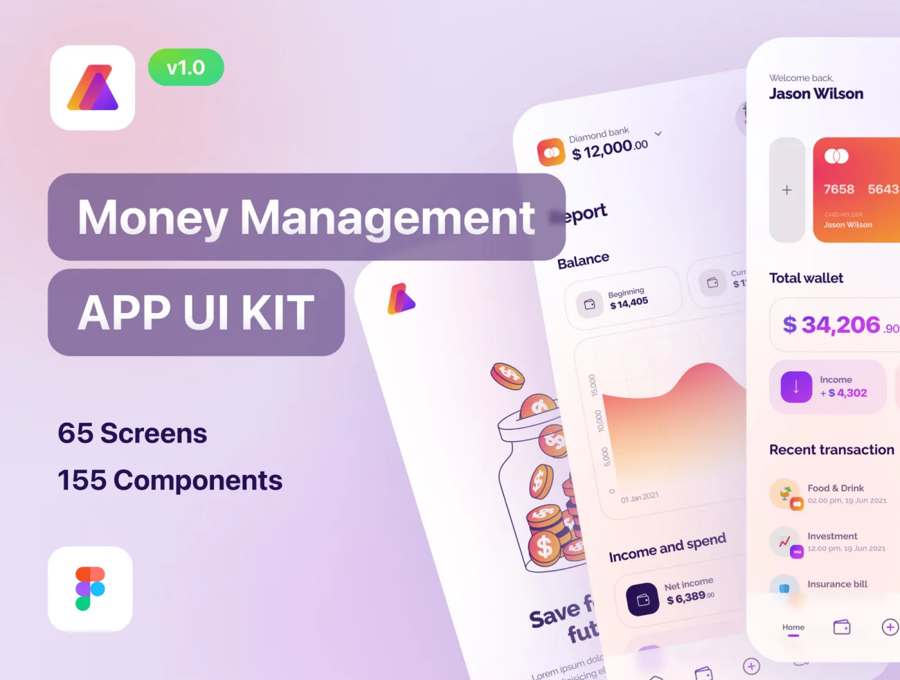 65屏资产管理应用UI设计套件 Letify - Money Management App UI Kit-UI/UX、ui套件、主页、付款、卡片式、图表、应用、支付、数据可视化-仪表板-到位啦UI