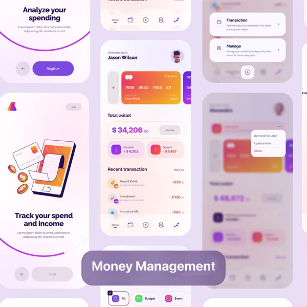 65屏资产管理应用UI设计套件 Letify - Money Management App UI Kit