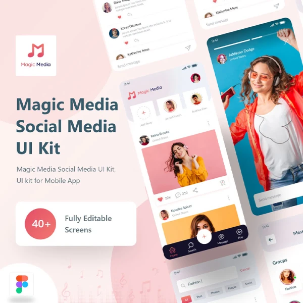 40屏生活照片分享社交流媒体应用UI设计套件 Magic Media Social Media UI Kit