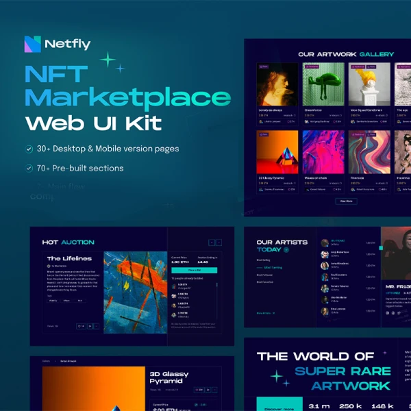 150款组件NFT非同质化虚拟版权交易平台网站UI设计套件 Netfly - NFT Marketplace Web UI Design Kit