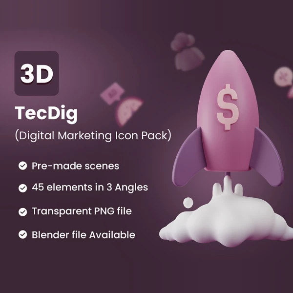 45个数字市场营销3D图标包 TecDig - 3D Marketing Icons Pack