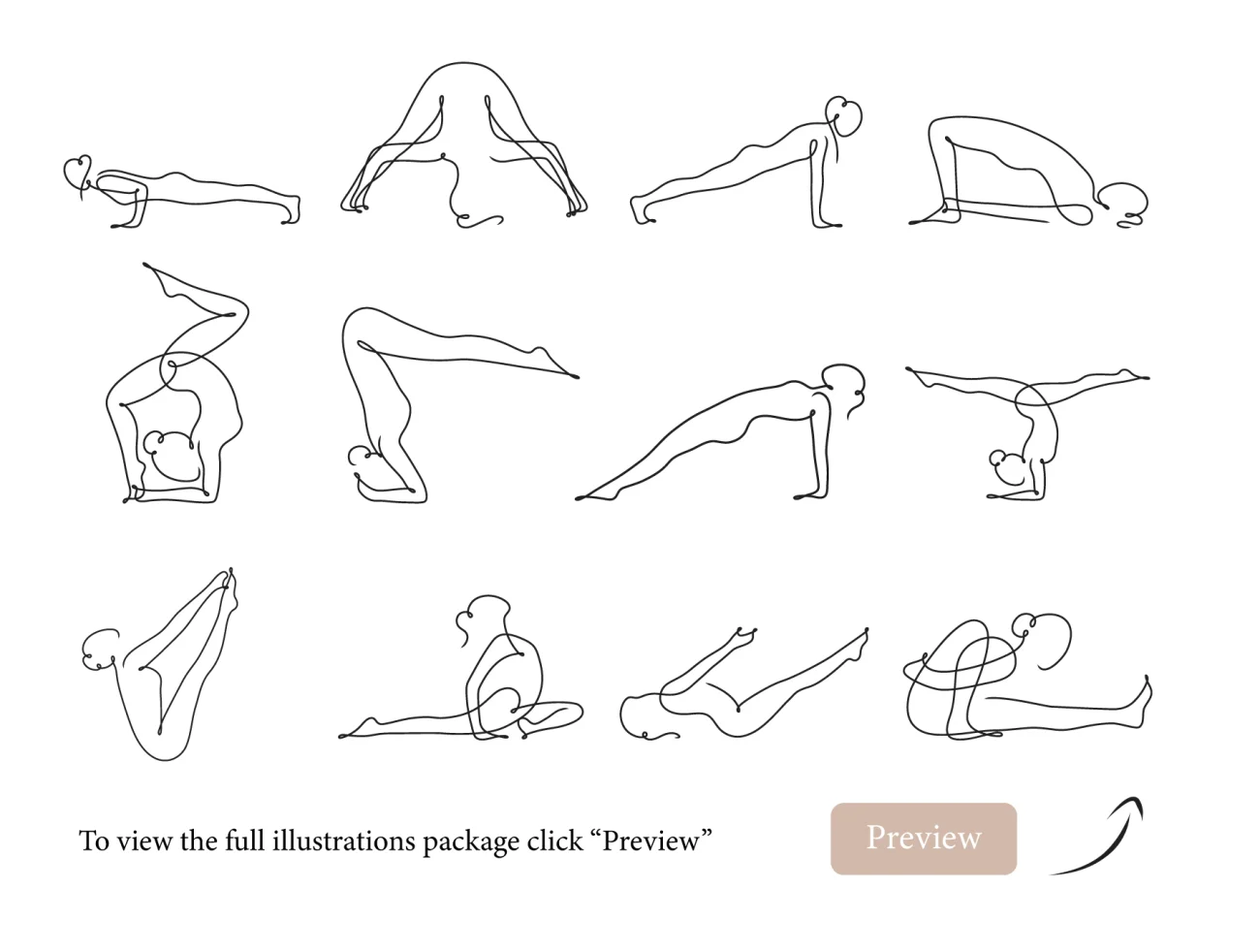 43款抽象瑜伽简笔线条插画 Yoga Continuous Line Illustrations-人物插画、场景插画、学习生活、插画、插画风格、概念创意、状态页、线条手绘、运动健身-到位啦UI