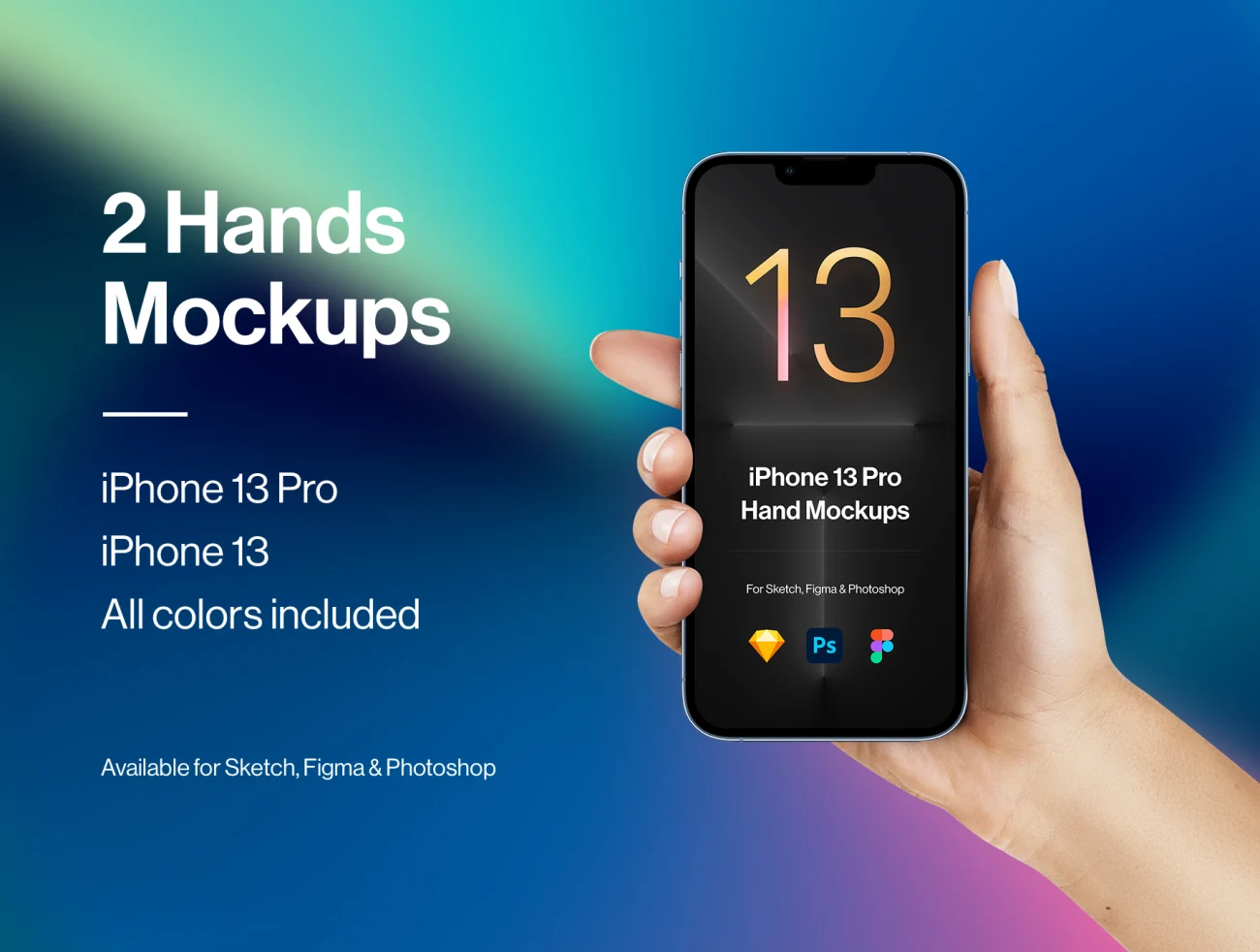 苹果手机iPhone 13手机智能样机分层素材 2 Hands Mockups iPhone 13 Pro & iPhone 13-产品展示、实景样机、手机模型、样机、苹果设备-到位啦UI