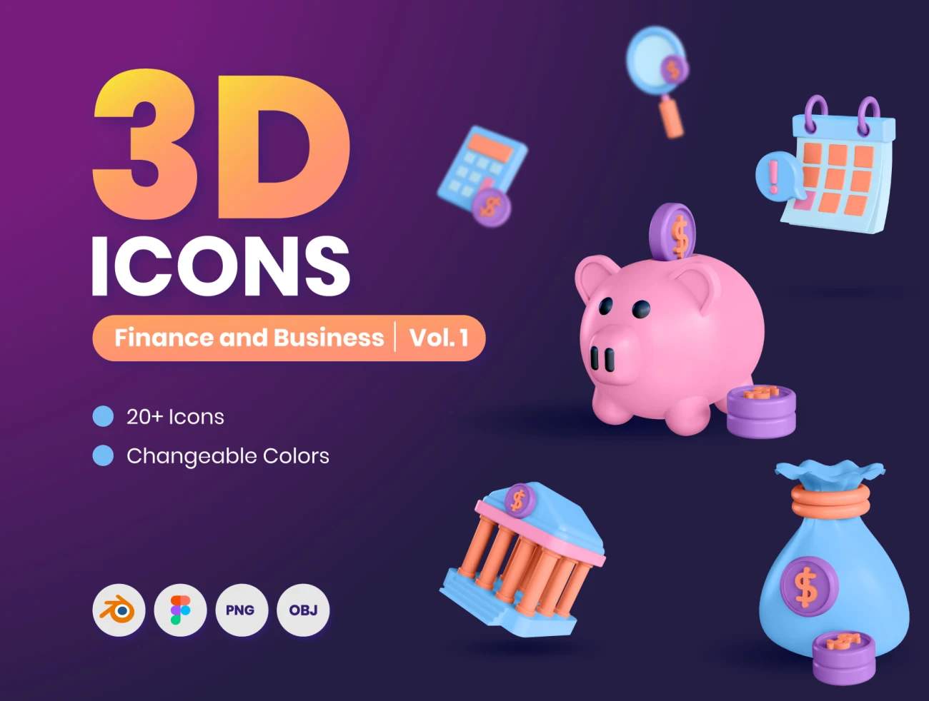 20款金融理财立体3D图标设计素材 25 3D Finance & Business Icons-3D/图标-到位啦UI