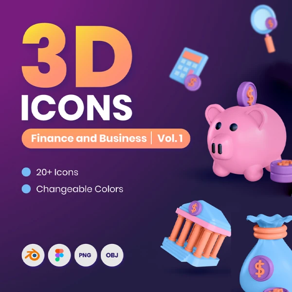 20款金融理财立体3D图标设计素材 25 3D Finance & Business Icons
