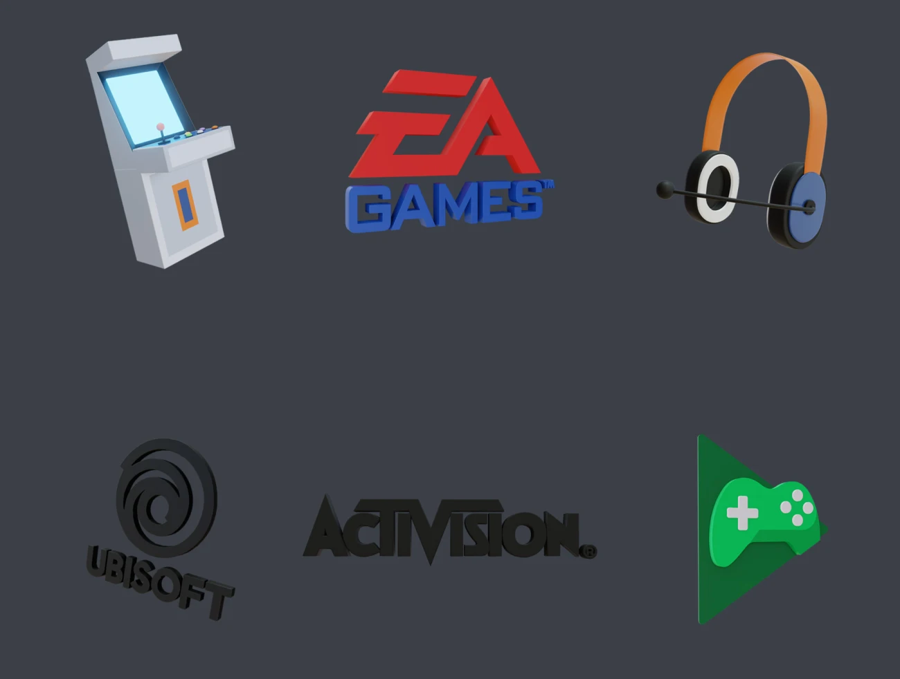 次时代游戏主机游戏公司3D logo立体图标元素素材 3D Game Icon Set-3D/图标-到位啦UI