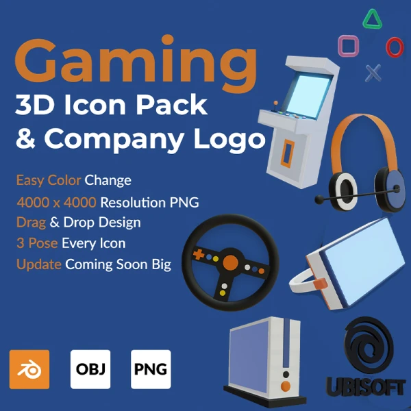 次时代游戏主机游戏公司3D logo立体图标元素素材 3D Game Icon Set