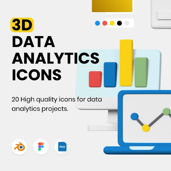 数据分析数据存储3D图标素材合集 3D Icons - Data Analytics