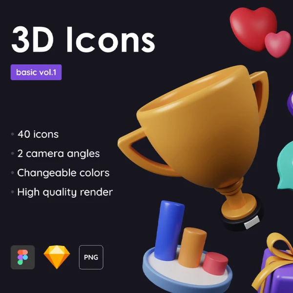 40款通用多彩立体3D图标素材合集 Basic Pack - Customizable 3D Icons