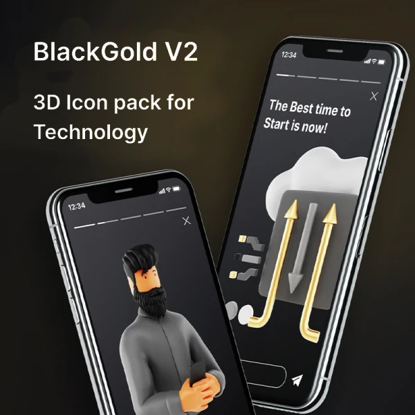 100款科技数据可视化黑金3D图标素材合集 BlackGold Vol2 - Technology 3D Icon Pack