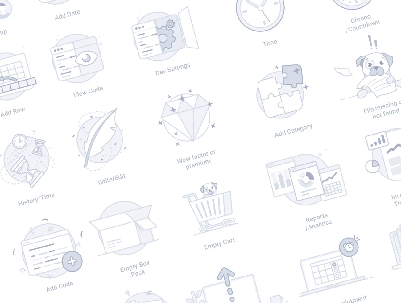 130款空状态错误提示图标合集 Empty State Icons 2-场景插画、学习生活、插画、状态页、电子商务、线条手绘-到位啦UI