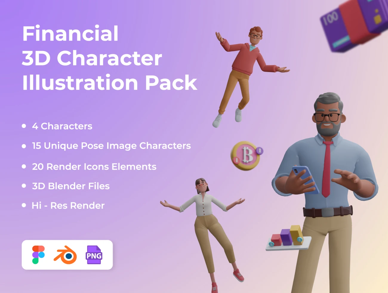 金融理财3D人物角色立体图标合集 Financial 3D Character Illustration Pack-3D/图标-到位啦UI