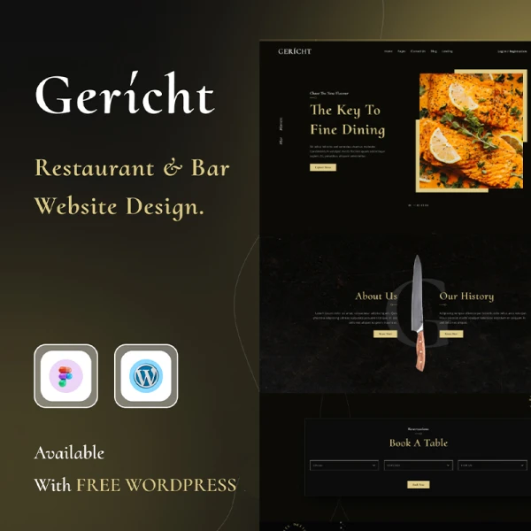西餐餐馆酒吧网站设计wordpress模板 Gericht - Restaurant Website UI in Figma