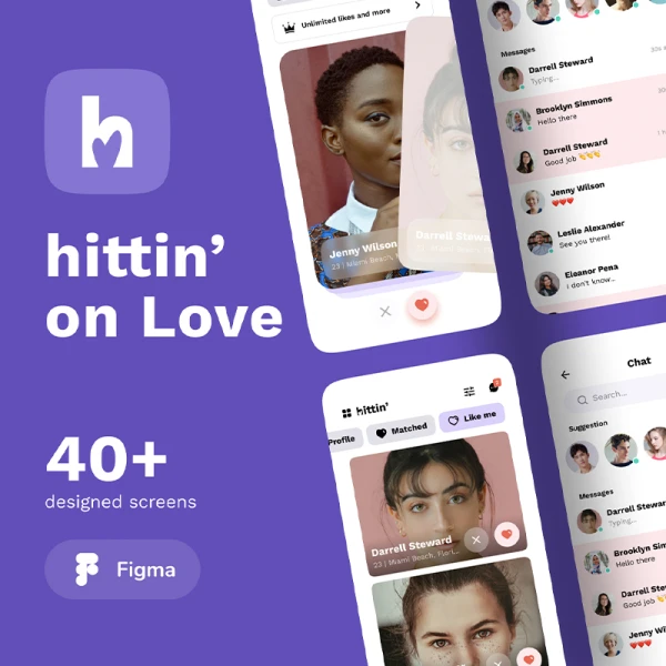 40屏手机约会应用设计套件 Hittin - Dating Mobile UI Kit