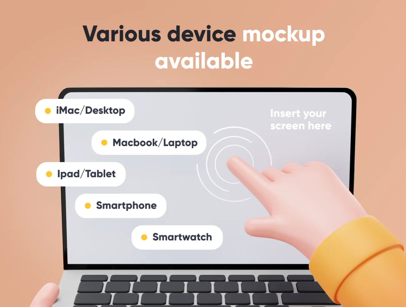 15款可爱3D手持电脑手机手表智能样机 Mockupy - Cute 3D Device Mockup-产品展示、优雅样机、创意展示、样机、苹果设备-到位啦UI