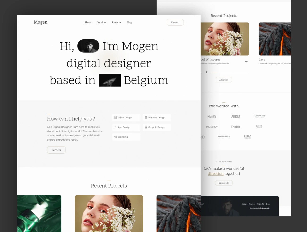 设计师个人网站模板作品项目展示设计模板 Mogen - Portfolio HTML Template-UI/UX、主页、博客、网站、表单、详情-到位啦UI