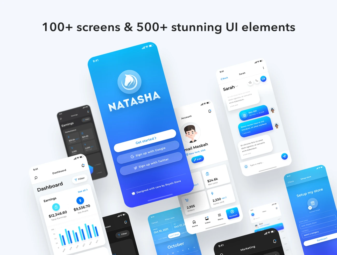 100屏大屏数据可视化仪表板多平台设计套件工具包 Natasha UI Kit-UI/UX、ui套件、卡片式、图表、数据可视化-仪表板、日历、表单-到位啦UI