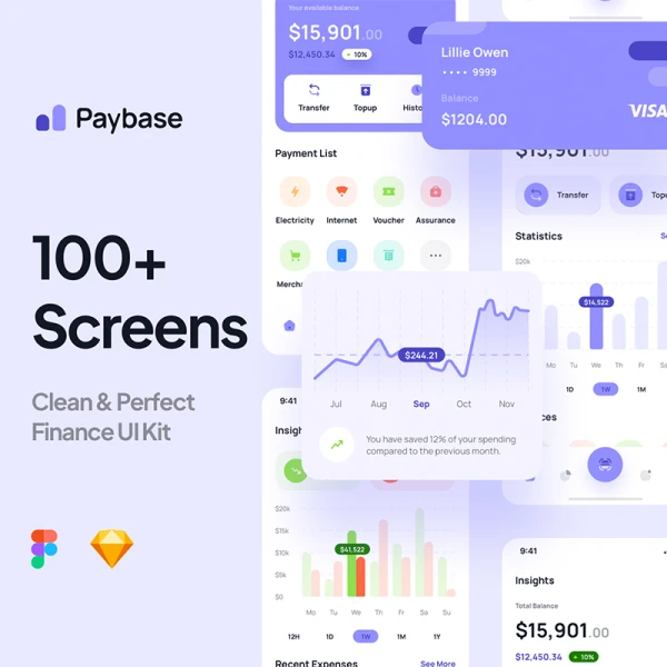 100屏金融理财应用UI设计套件 Paybase - Finance App UI Kits