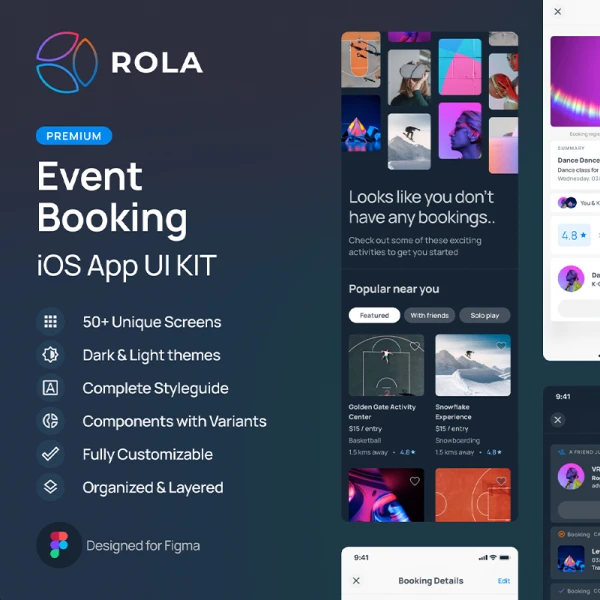 90屏演唱会音乐会活动在线预约应用设计套件 ROLA - Event App iOS UI Kit