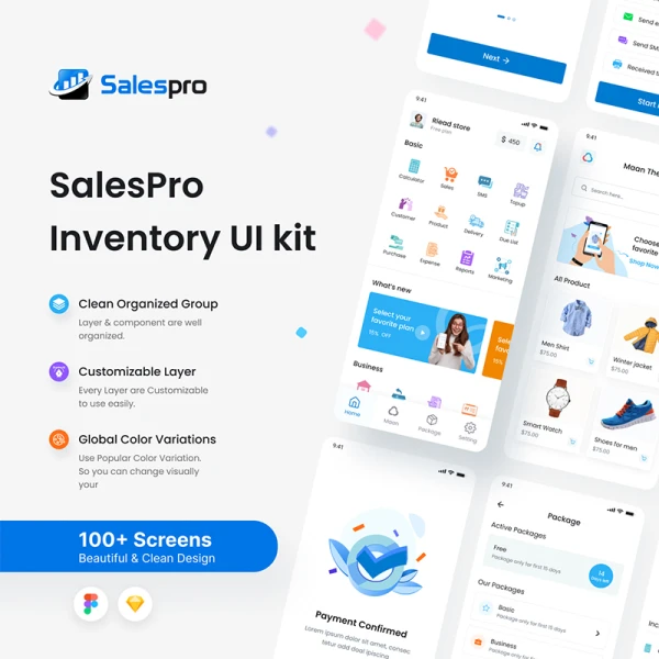 100屏商家销售库存后台管理应用设计套件 SalesPro -POS & Inventory Account UI Kit