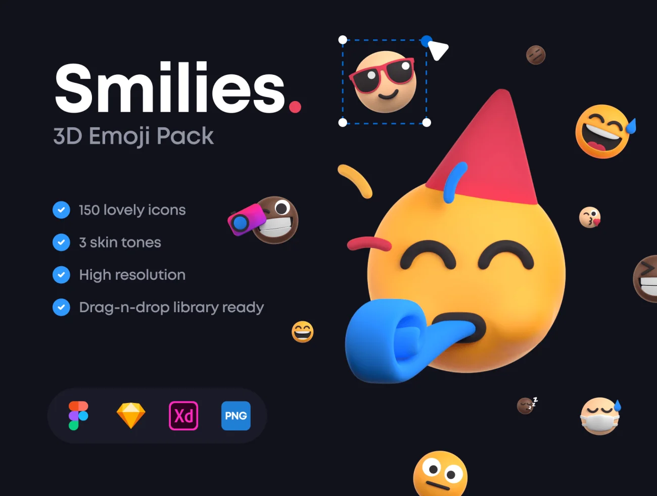 150款开心微笑emoji表情包源文件合集 Smilies 3D Emoji Pack-3D/图标-到位啦UI