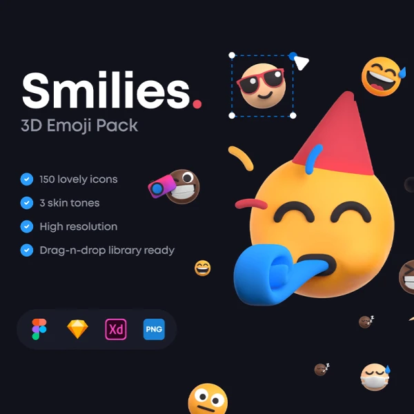150款开心微笑emoji表情包源文件合集 Smilies 3D Emoji Pack