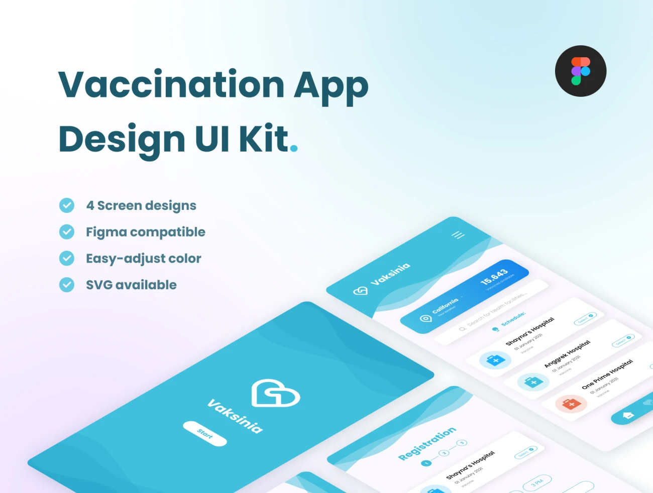 疫苗接种应用设计套件 Vaksinia - Vaccination App Design UI Kit-UI/UX、ui套件、应用、预订-到位啦UI