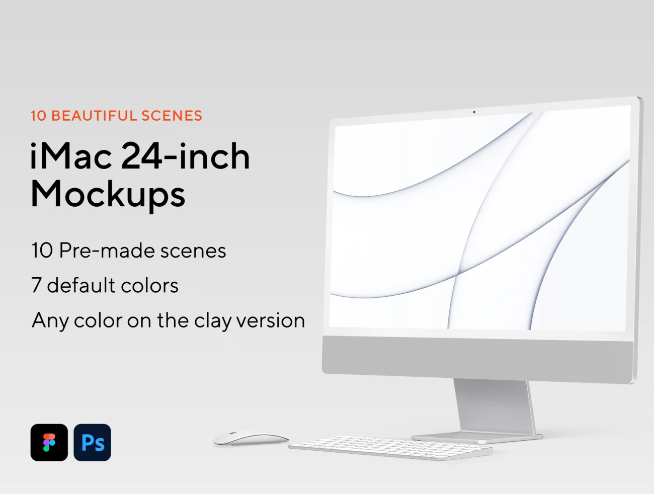 10款24寸新款苹果电脑iMac智能样机素材 iMac 24-inch Mockups-产品展示、优雅样机、办公样机、样机、苹果设备-到位啦UI