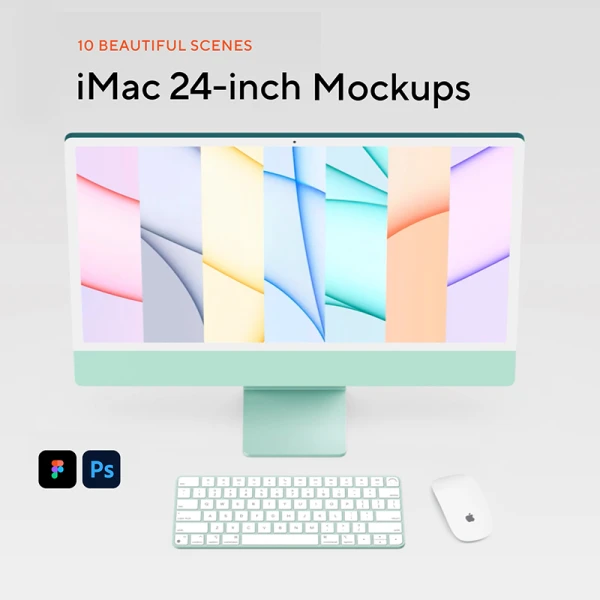 10款24寸新款苹果电脑iMac智能样机素材 iMac 24-inch Mockups