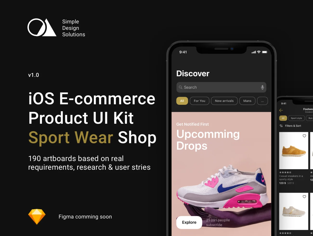 潮流运动服饰电商应用UI设计套件 iOS E-commerce Product UI Kit-UI/UX、ui套件、主页、介绍、付款、应用、注册、电子钱包、社交、网购、详情-到位啦UI