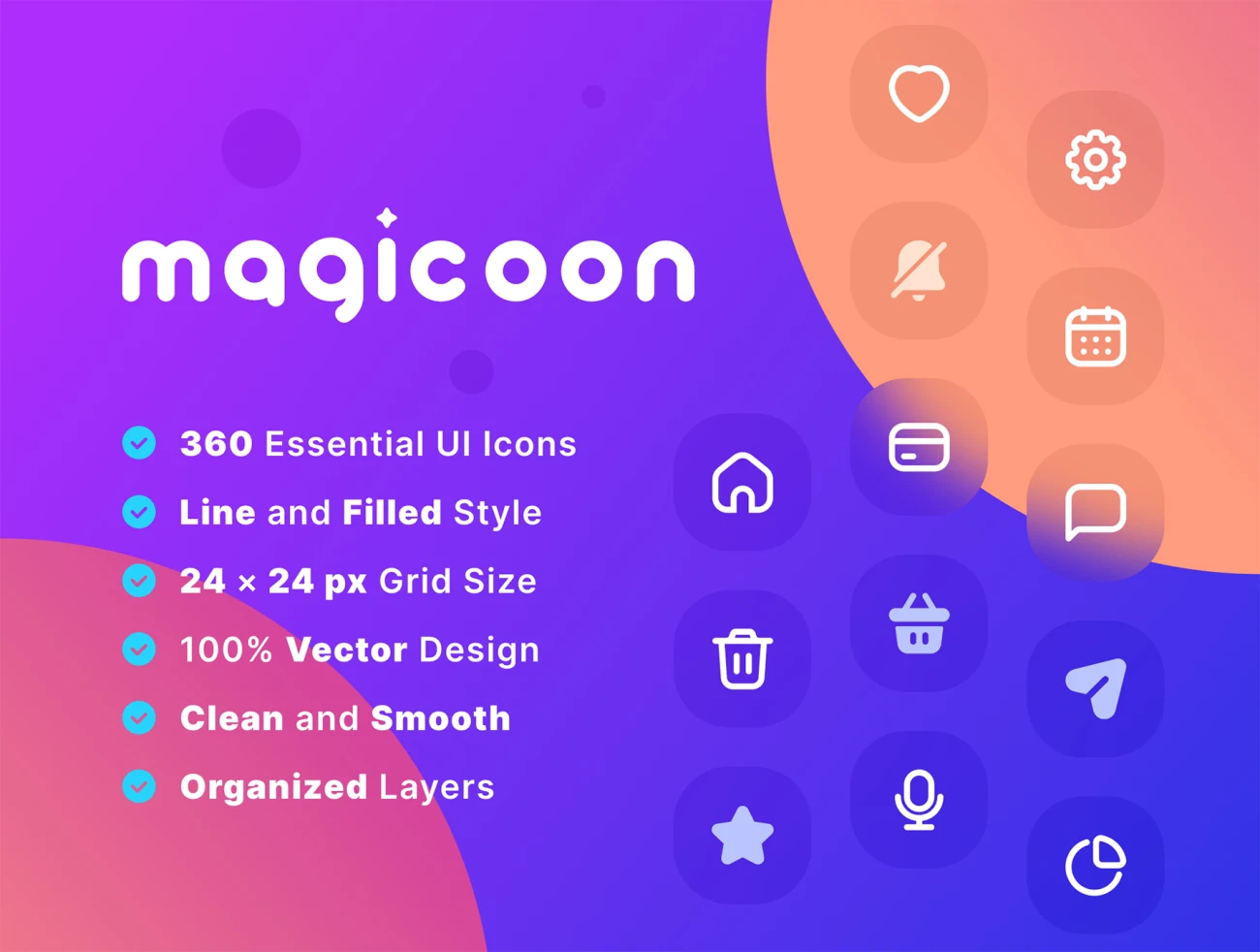 360款圆角通用必备图标资源库 magicoon - Modern Icons Library-3D/图标-到位啦UI